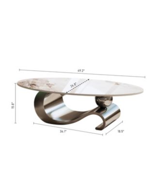 49" Faux Marble Oval Coffee Table, Steel Base