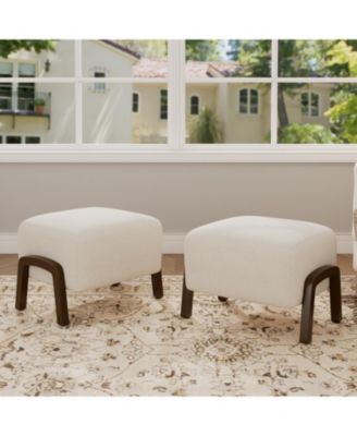 Upholstered Ottoman, Wooden Legs, Boucle