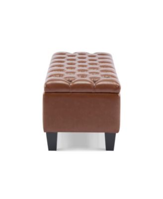 Ottoman Bench with Storage, Brown PU Surface, Rubber Wood Legs, 300 lbs Capacity