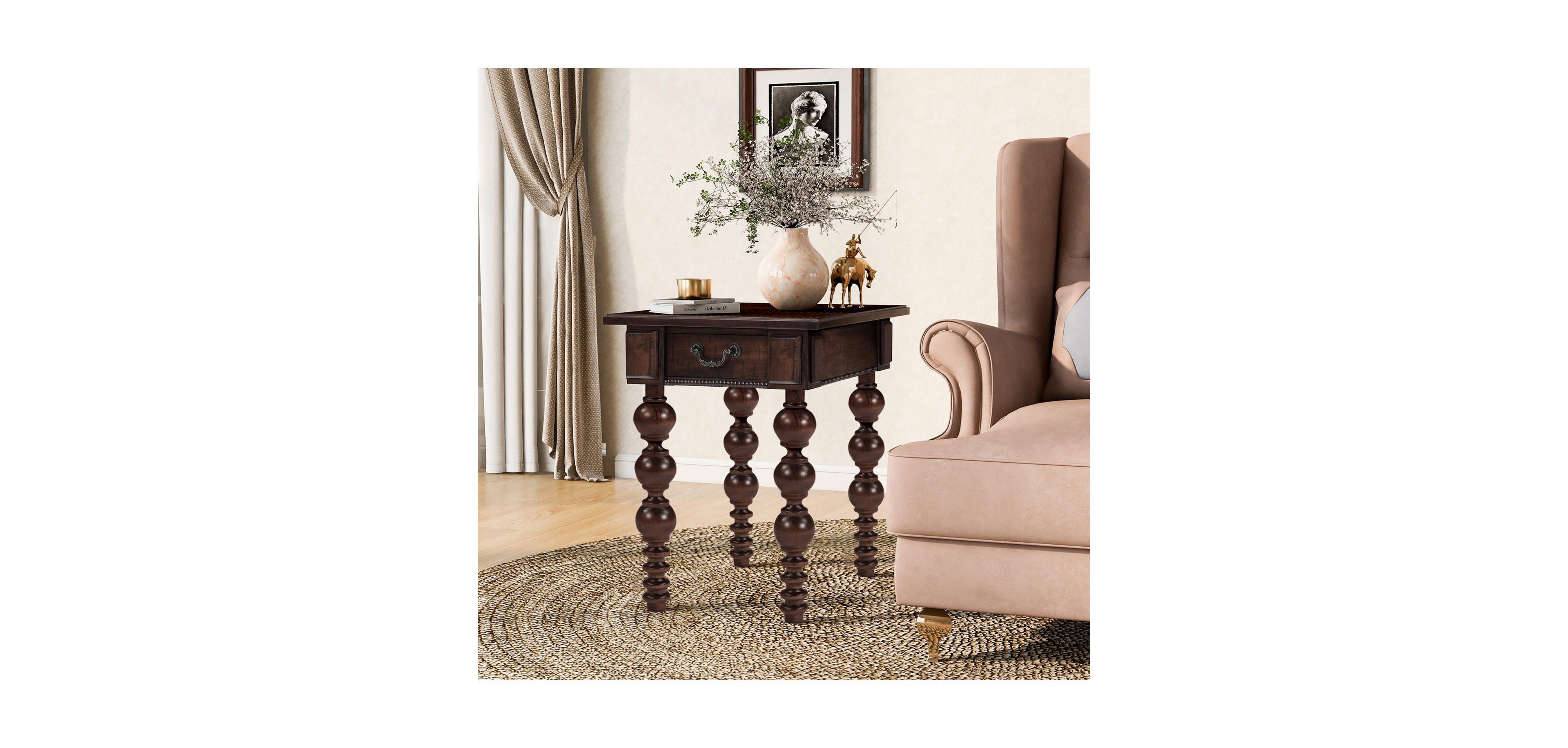 Streamdale Furniture Solid Wood End Table with Drawer, Narrow Sofa Side