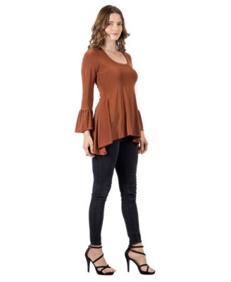 Women's Long Bell Sleeve High Low Tunic Top