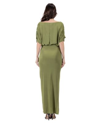 Women's Boat Neck Batwing Sleeve Slit Maxi Dress