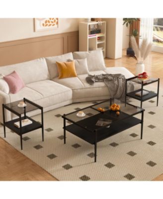 Gray Glass Coffee & End Table Set - Modern Living Room Tables