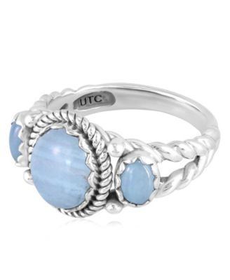 Sterling Silver Blue Lace Agate 3-Stone Ring, Sizes 5 to 11