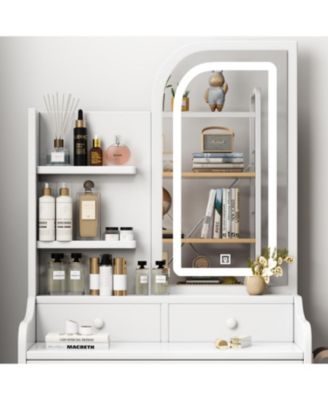 Sturdy Makeup Table with Adjustable LED Mirror and Ample Storage