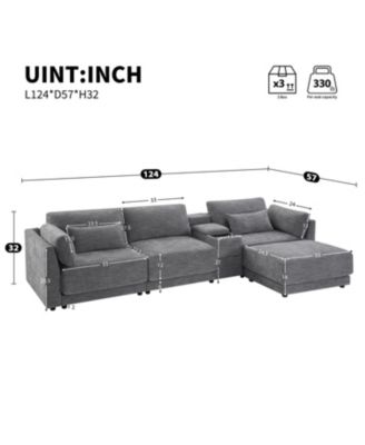 124" Modular Sectional Sofa w/ Storage, Ottoman, USB Charger