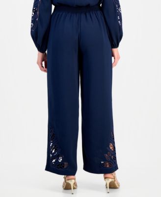 Women's Embroidered-Hem Wide-Leg Pants