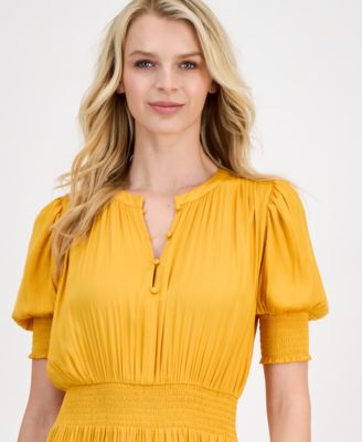 Women's Puff-Sleeve Tiered Midi Dress