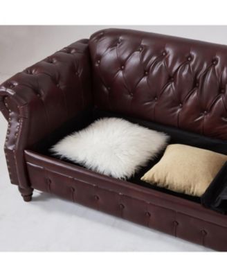 85.8" Chesterfield Sofa - Tufted Faux Leather PU - Burgundy