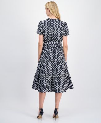 Women's Embroidered Tie-Waist Midi Dress