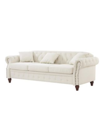  Ivory Chesterfield Sofa Tufted Faux Leather with Storage
