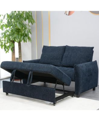 58" Navy Fabric Futon Sofa Bed - Adjustable Backrest