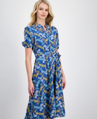 Women's Embroidered Tie-Waist Midi Dress