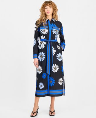 Women's Mixed-Print Tie-Waist Maxi Dress