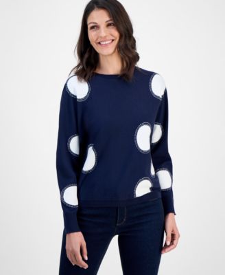 Women's Intarsia Polka-Dot Dolman-Sleeve Sweater