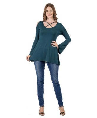 Women's Criss-cross Cold Shoulder Long Sleeve Top