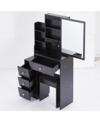  Compact Vanity Set Sliding Mirror, Storage Drawer, Cushioned Stool, EPA/GCC/UL Certified