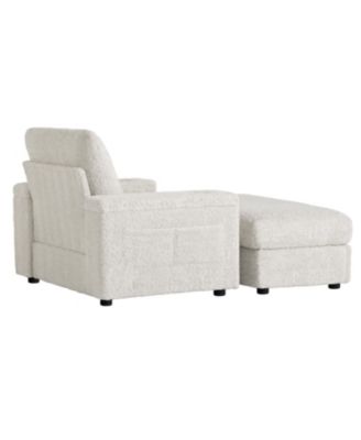  42" Oversized Faux Fur Chaise Lounge with Storage and Cup Holders