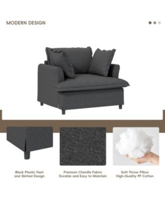 Oversized Single Sofa Module for Sectional Sofa, Wide Chenille Armchair with Pillows