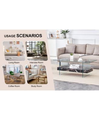 Streamdale Modern Two-Tier Coffee Table Glass and Marble Pattern