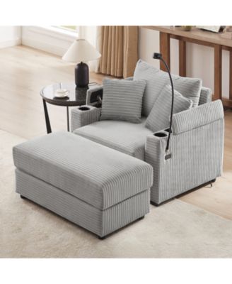 Modern Sofa Couch w/ Ottoman USB Cup Holders