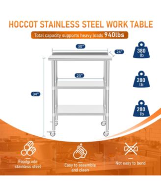 Stainless Steel Work Table 24x30 w/ Shelves & Backsplash