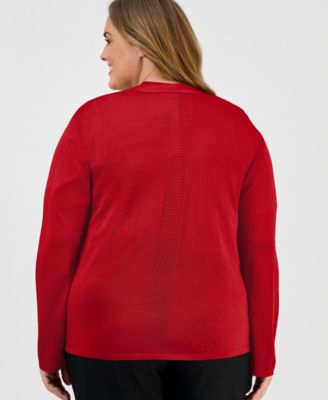 Plus Size Open-Front Stitch-Detail Sweater