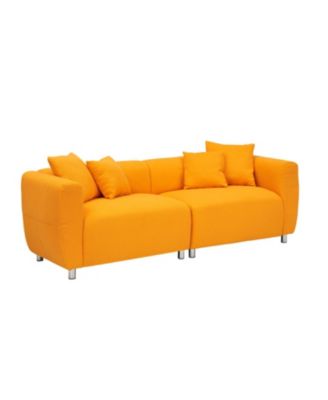 89" Yellow Sofa with Metal Legs & Pillows