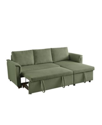 Corduroy Sleeper Sectional Sofa with Storage Chaise - Green
