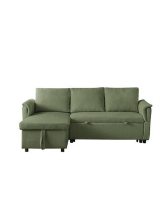 Corduroy Sleeper Sectional Sofa with Storage Chaise - Green
