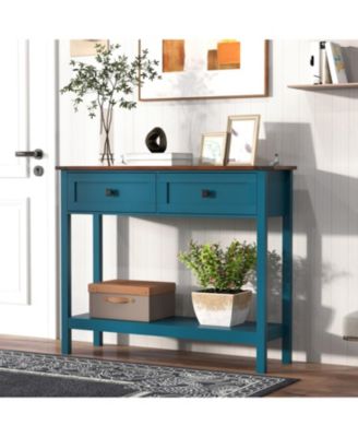 Farmhouse Console Table - 2 Drawer & Shelf - Pagoda Blue