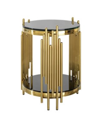 Black Glass Top Gold Round Side Table