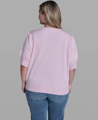 Plus Size Floral Printed Sleeve Sweater