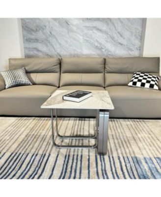 Sintered Stone End Table Silver Metal Frame