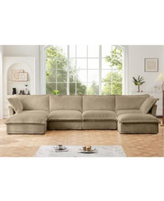 Slipcovered U Shape Sectional Sofa Camel Corduroy