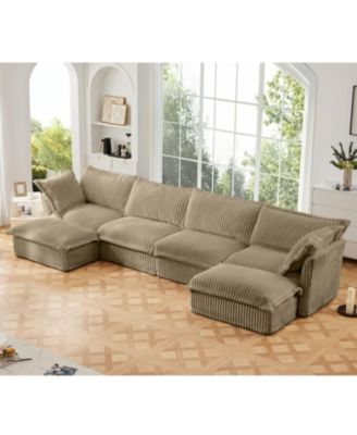 Slipcovered U Shape Sectional Sofa Camel Corduroy