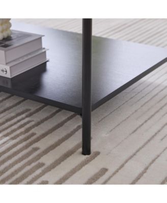 Upholstered Ottoman Coffee Table with Storage Shelf - Brown