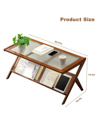 Rattan Coffee Table with Glass Top & Storage