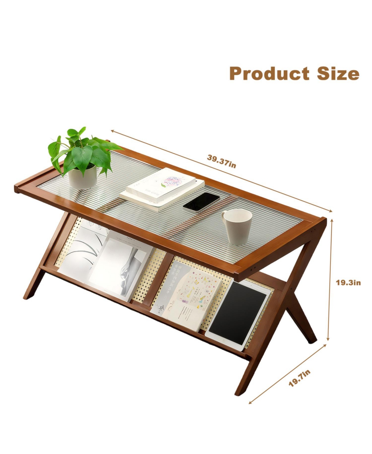 Streamdale Furniture Rattan Coffee Table with Glass Top & Storage