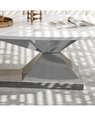 Sintered Stone Coffee Table with Stainless Steel Base