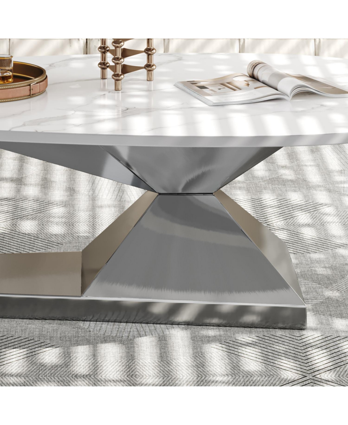 Streamdale Furniture Sintered Stone Coffee Table with Stainless Steel Base