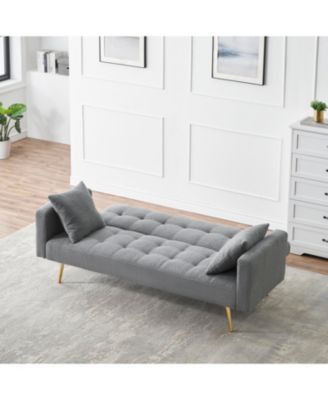 71.7 - inch Grey Teddy Fleece Sofa Bed with Two Included Throw Pillows