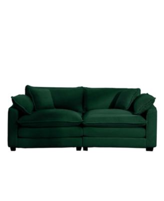 Green Corduroy Modern Sofa with 4 Pillows