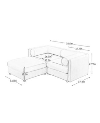 White Chenille 2-Seater Sofa with Storage Ottoman