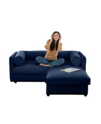 Blue Chenille 2-Seater Sofa with Ottoman Storage
