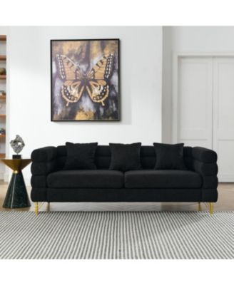 81" Oversized 3-Seater Black Teddy Sectional Sofa