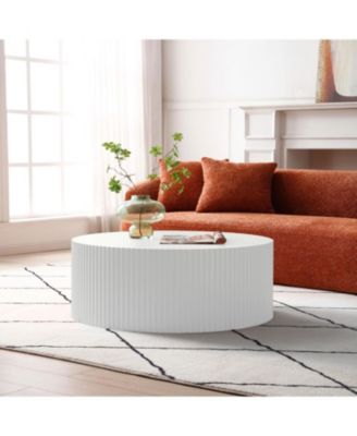 Contemporary Round Coffee Table with Handcrafted Relief 35.43inch