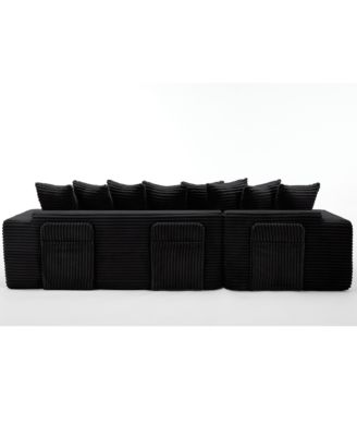 Oversize Cloud Sectional Couch, L-Shape Sofa Bed, 8 Pillows, Corduroy, Black