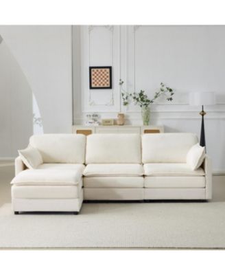 Streamdale Plush Cloud 3 Seater Sofa & Ottoman - Beige Chenille Cushions & Throw Pillows