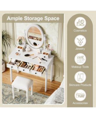 Streamdale Vanity Desk with Adjustable Mirror, Cushioned Stool & 5 Drawers - White